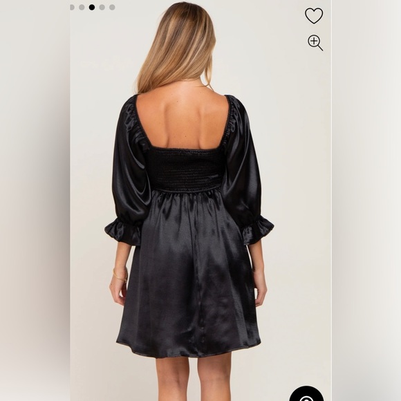 NWOT Black Satin Square Neck Babydoll Maternity Mini Dress - Picture 3 of 8